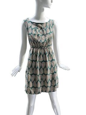 Paper Plane London Green & Cream Leaf Print Sleeveless Mini Dress  Small/Med